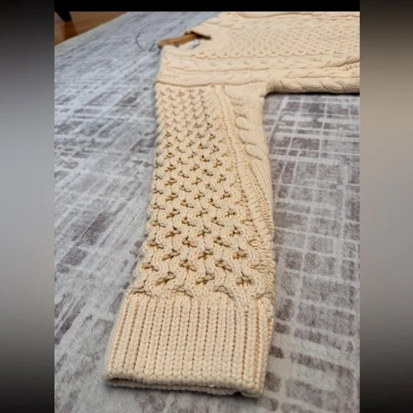 English Factory Cable Knit Legging Sweater Chunky Grandpa Sweater Cream Size-M - Picture 8 of 12